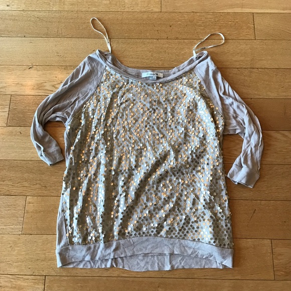 Forever 21 sequin 3/4 sleeve crewneck top - Picture 1 of 3