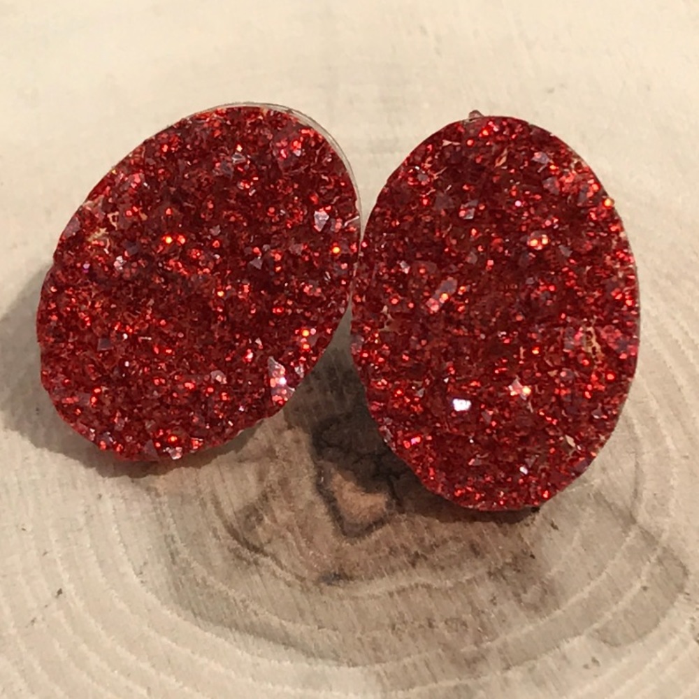 Sparkly Red Druzy Earrings