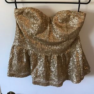 Gold Sequin Peplum Tube Top