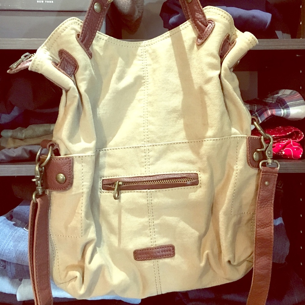 Mark Jacobs bag; canvas and brown leather.
