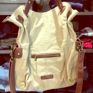 Mark Jacobs bag; canvas and brown leather.