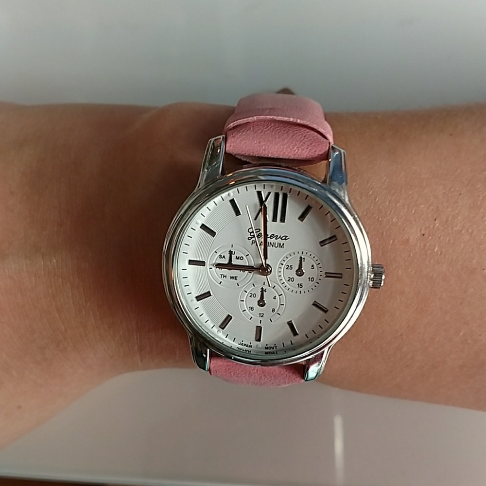 Pastel pink Geneva Platinum Chronograph watch