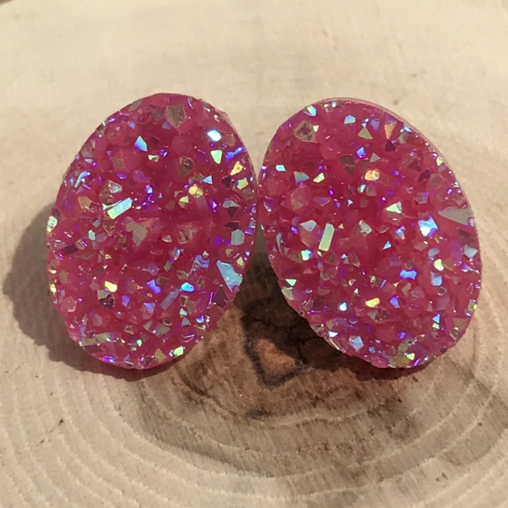 Pink Druzy Oval Studs Earrings 🌸 3 for $18🌸
