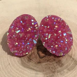 Pink Druzy Oval Studs Earrings 🌸 3 for $18🌸