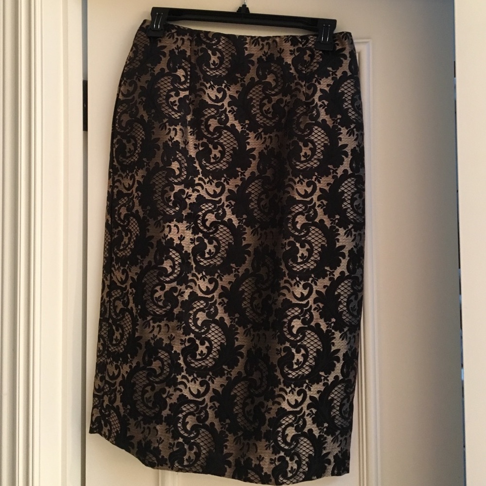 Classic black and gold brocade pencil skirt