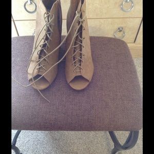 Brown wedge booties