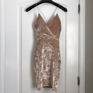 Petite Champagne crushed velvet dress