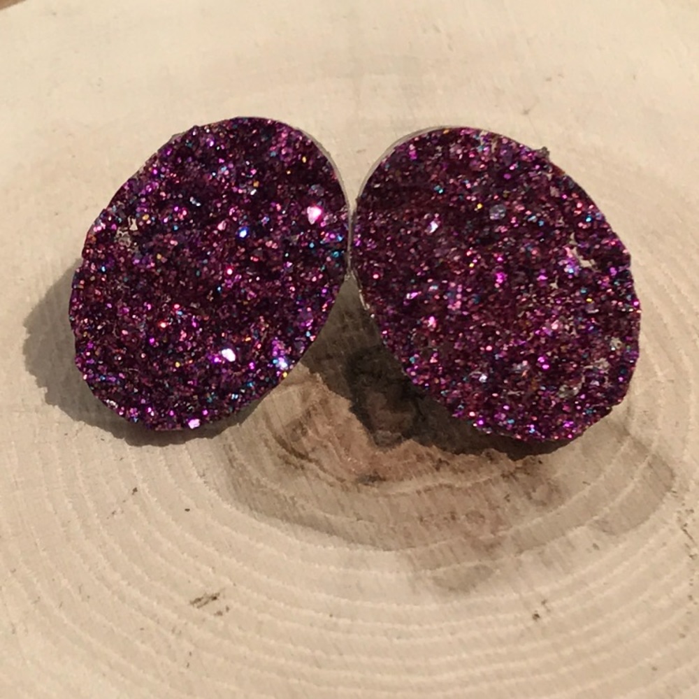 Purple Oval Druzy Earrings