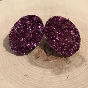 Purple Oval Druzy Earrings