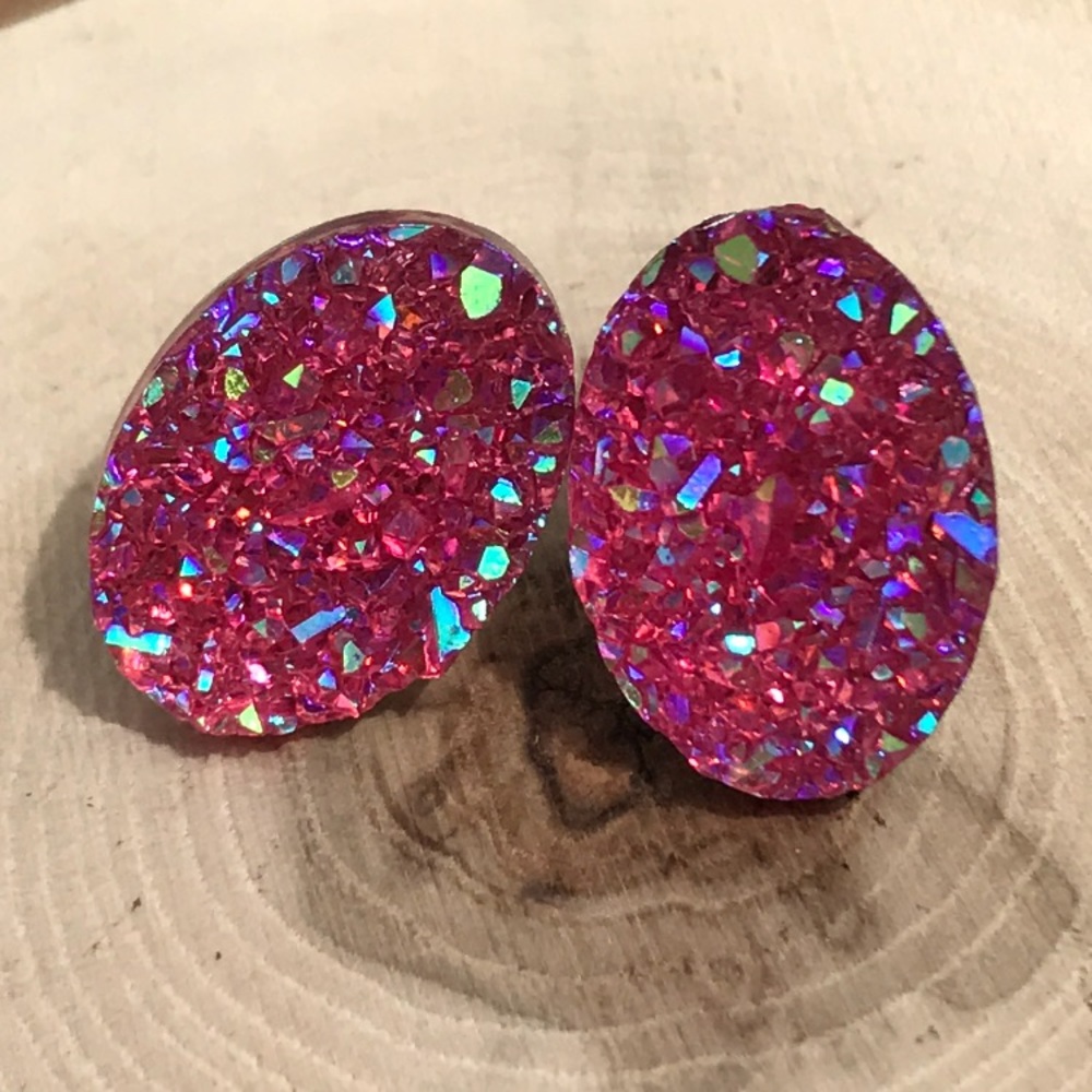 Pink Druzy Oval Studs Earrings 🌸3 for $18🌸