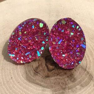 Pink Druzy Oval Studs Earrings 🌸3 for $18🌸