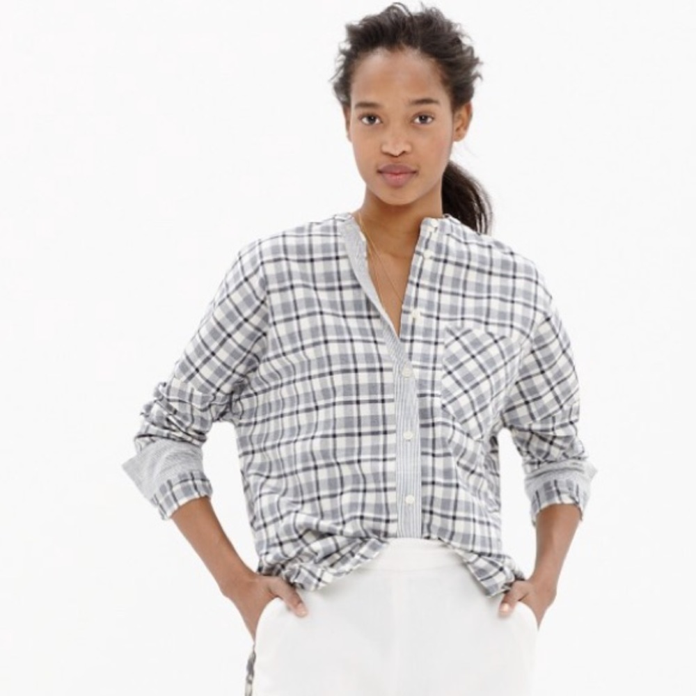 Madewell collarless messenger shirt