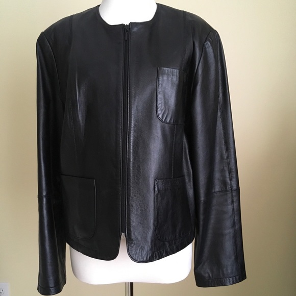 Jackets & Blazers - Black Leather Collarless Jacket