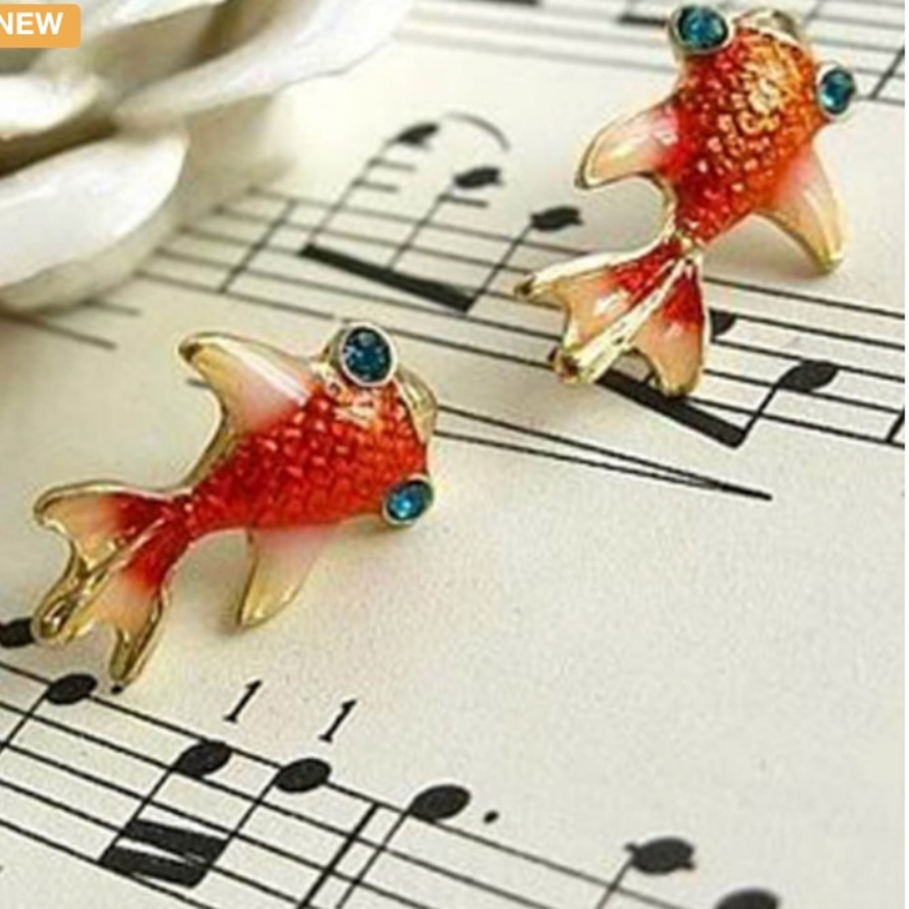 Bejeweled Gold-Plated Goldfish Earrings