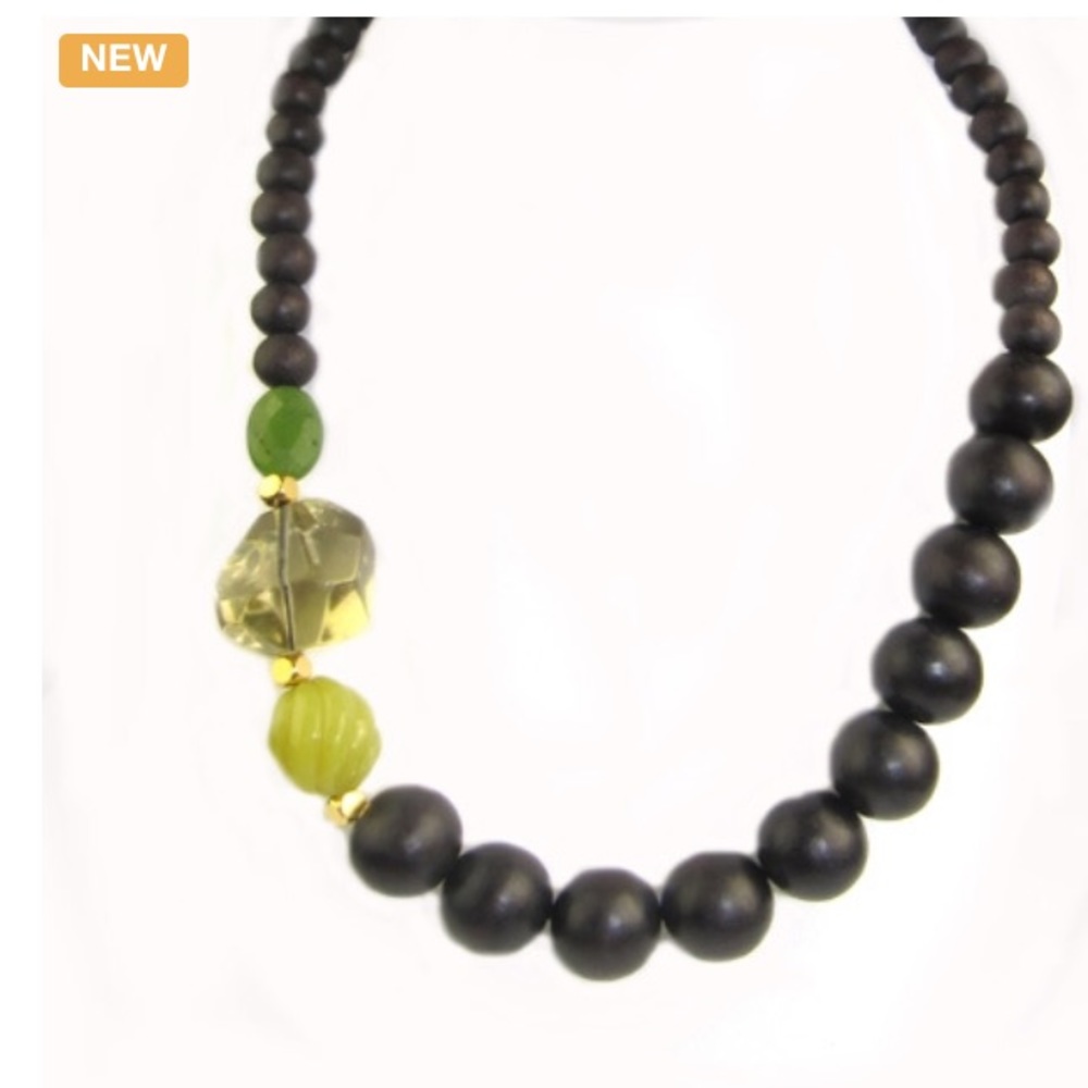 14k Yellow Gold Plated Natural Wood Beads Necklace