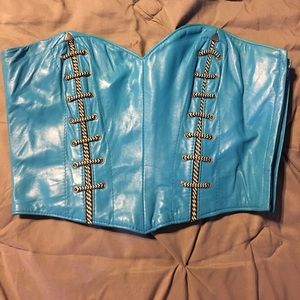 Leather blue vintage top.