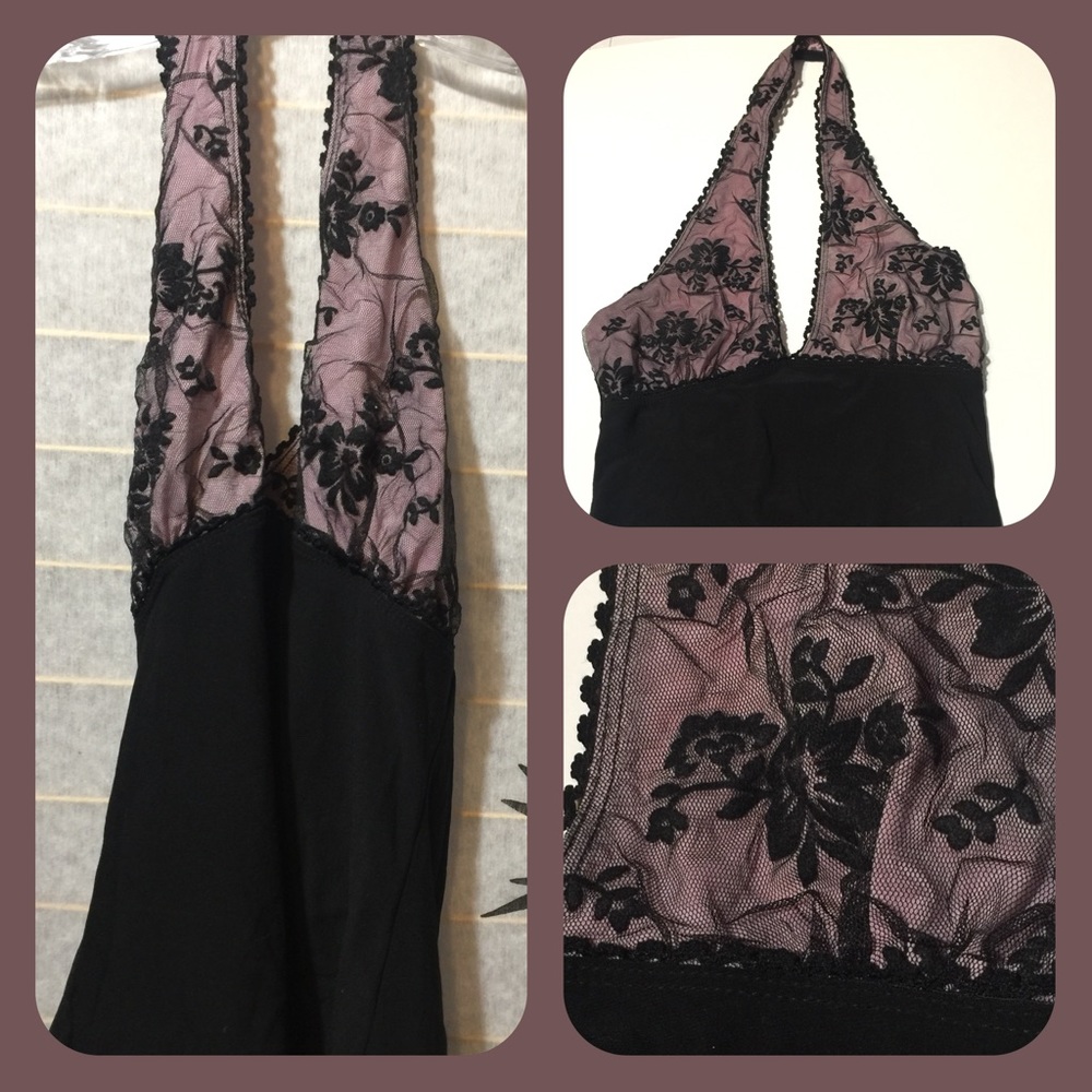 Lavender/black floral halter top