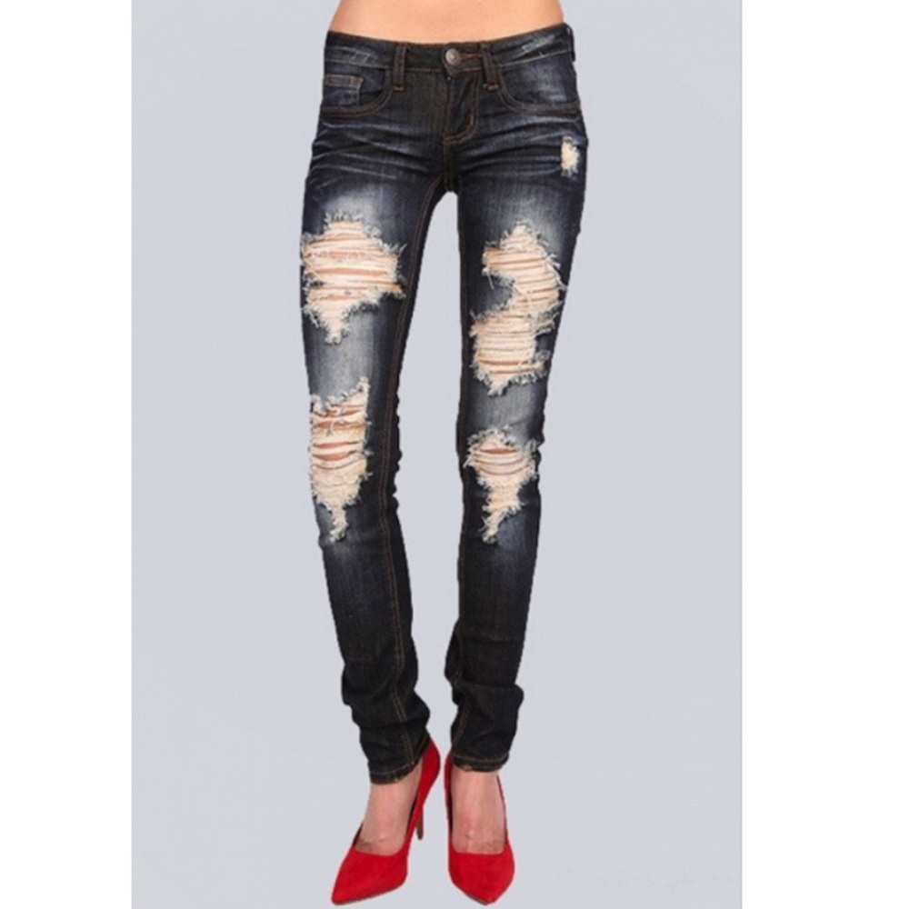 Machine Destructed Skinny Jeans