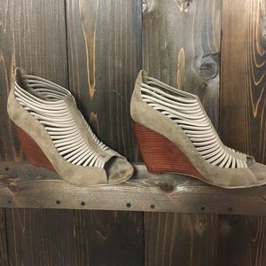 Taupe peep toe wedge