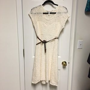 PinkBlush maternity lace belted empire-waist dress