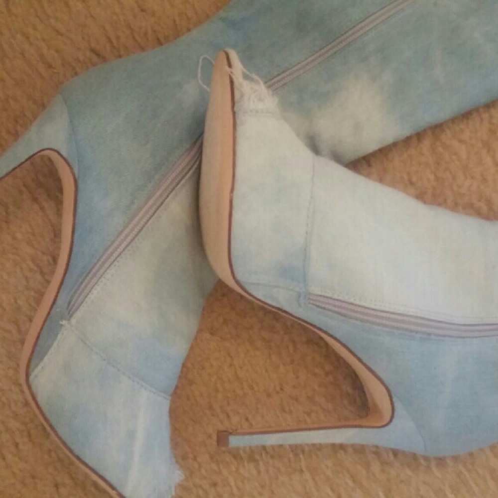 BRAND NEW DISTRESSED DENIM OVER THE KNEE BOOTS
