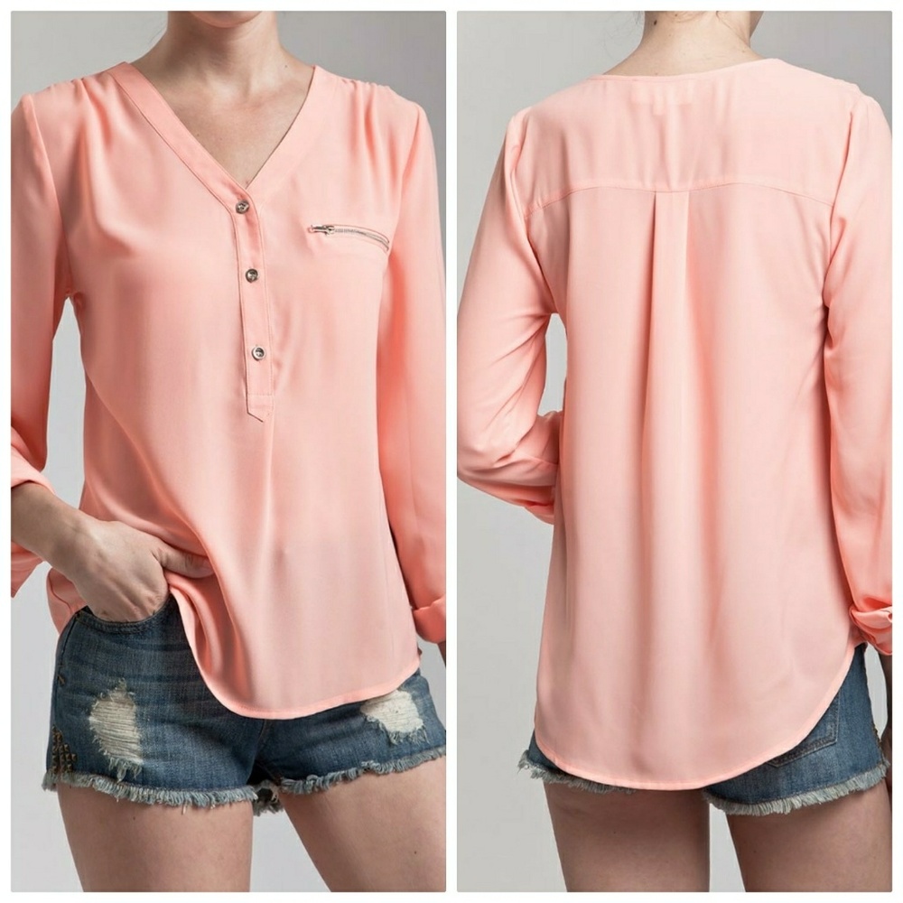 BUY 1, GET 1 FREE! V neck with roll tab sleeves
