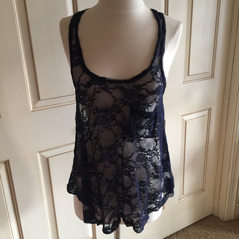 Sheer lace tank with pocket