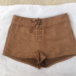 Suede lace up shorts