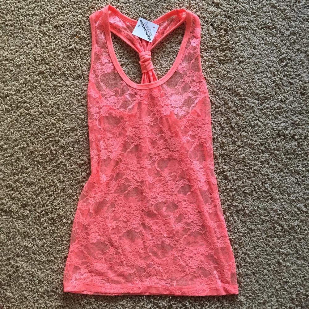 Razor back neon tank sheer lace