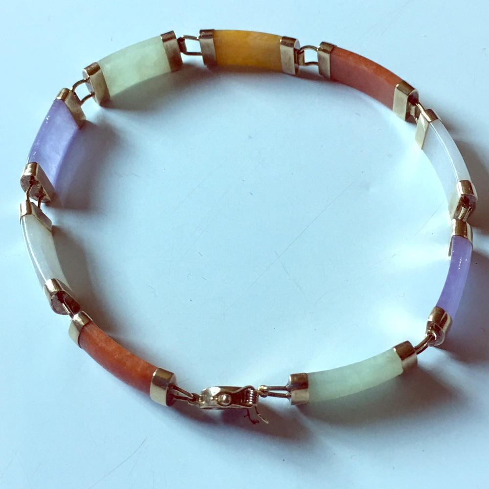 14k solid gold colored jade bracelet