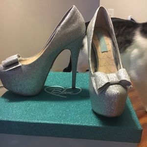 Betsey Johnson Silver Glitter Platform Heels