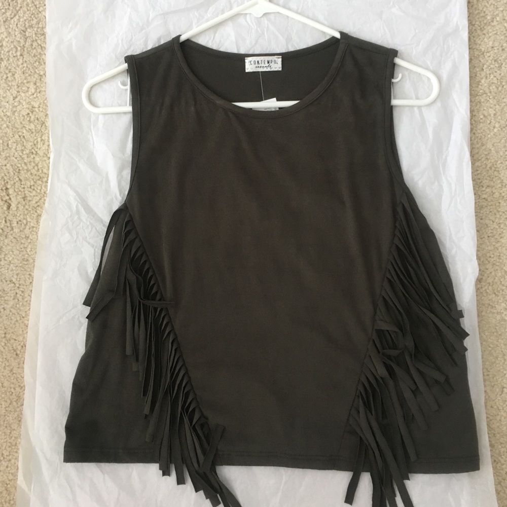 Olive green Suede Fringe Shirt
