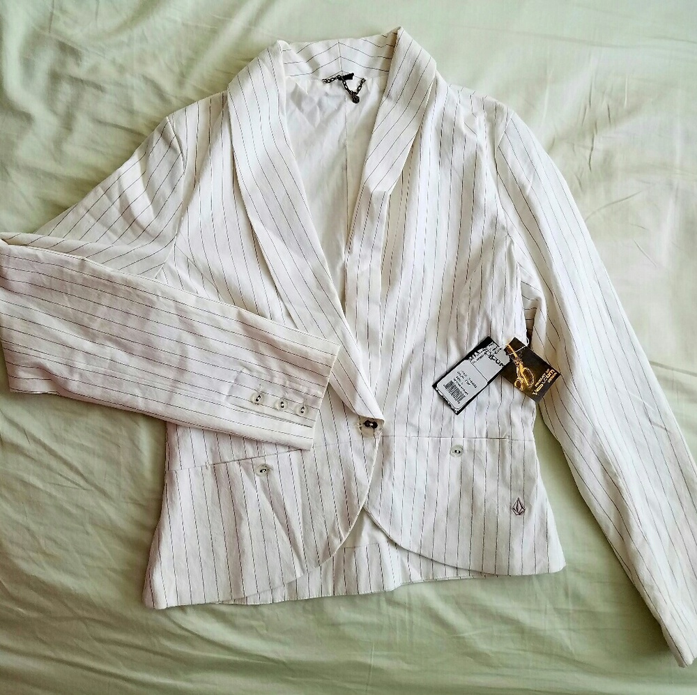 Volcom NWT White Pinstriped Blazer