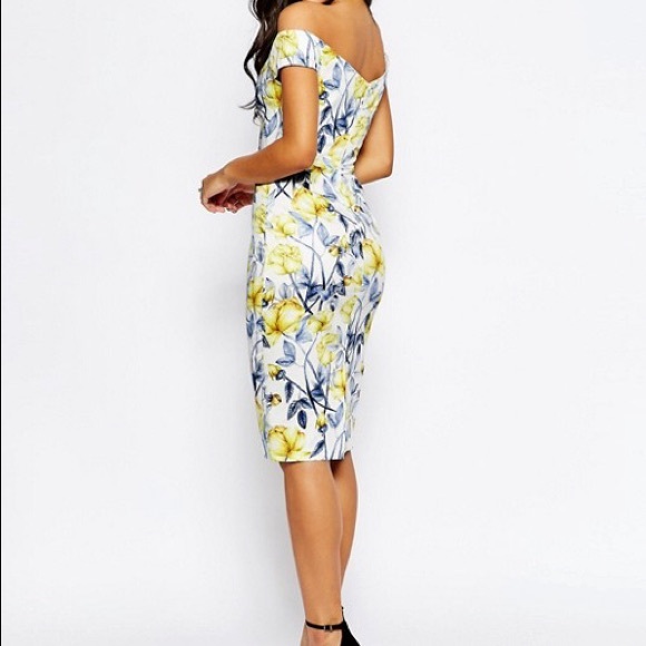 SOLD! ASOS Tall Bardot Hitchcock Floral Midi Dress - Picture 2 of 4