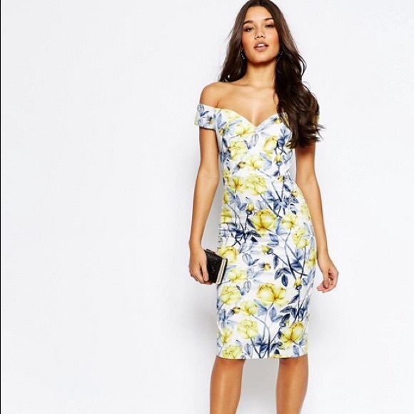 SOLD! ASOS Tall Bardot Hitchcock Floral Midi Dress - Picture 3 of 4