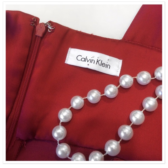 Calvin Klein Red shiny bodycon cocktail dress - Picture 3 of 4