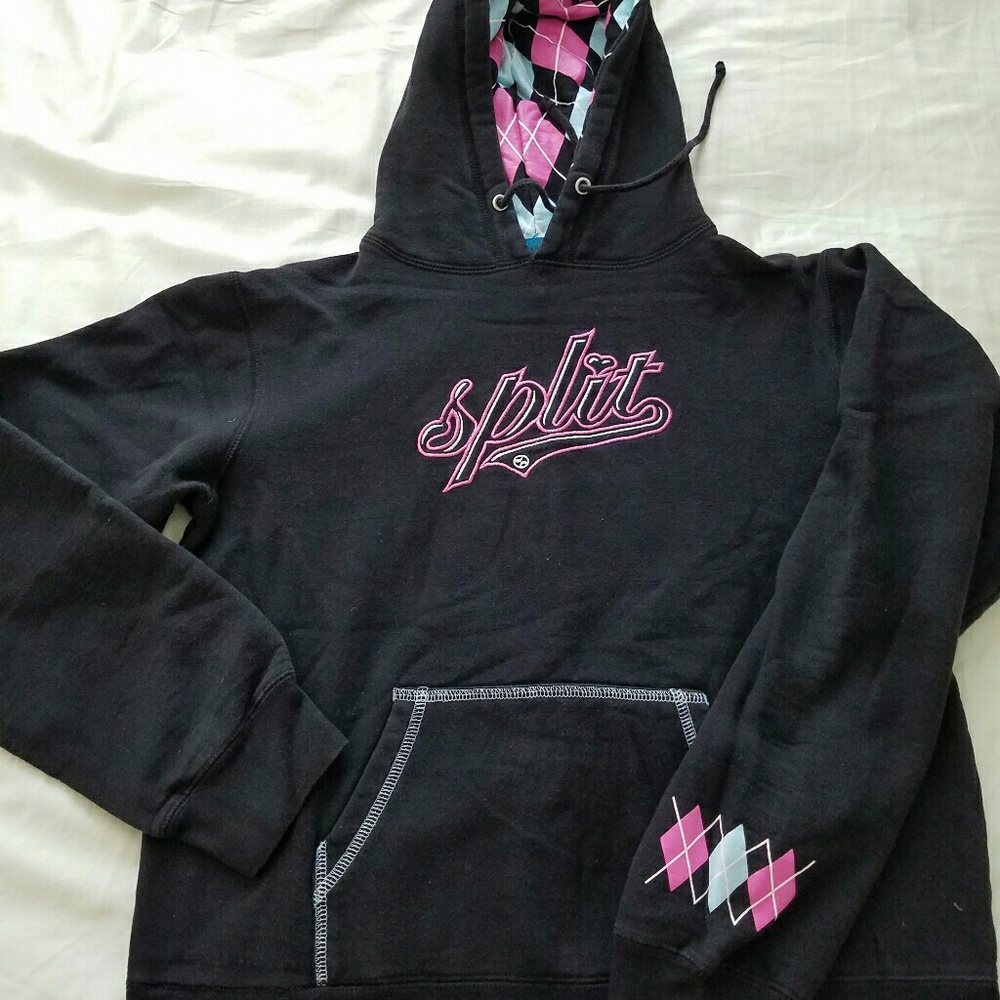 Split Hoodie with Argyle Design inside Hood