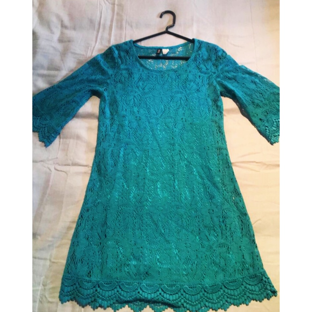 Divided by HM Bright Teal Bell Sleeve Lace Mini