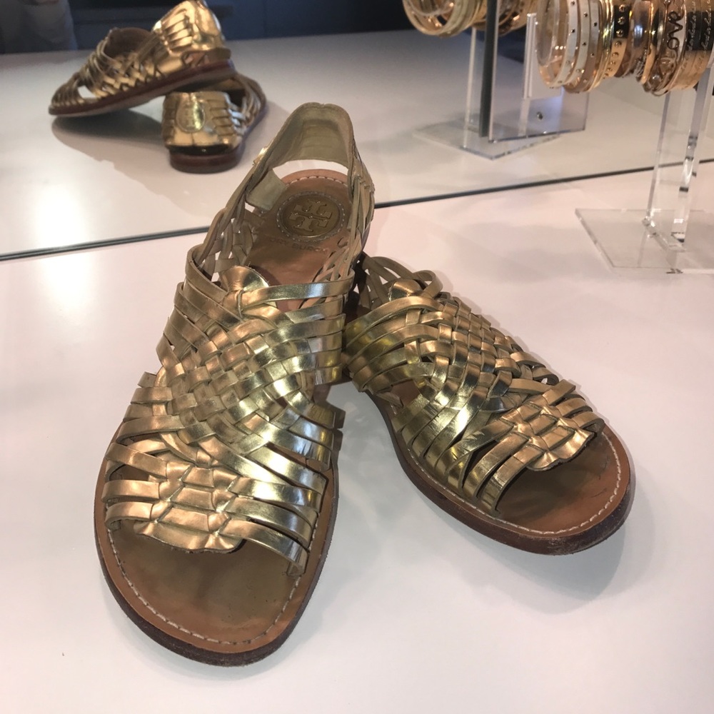 Gently worn gold Tory Burch woven sandal