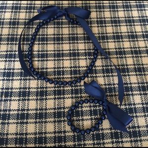 Navy blue pearl necklace & bracelet