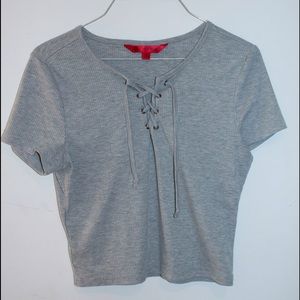 Gray Lace-up Top