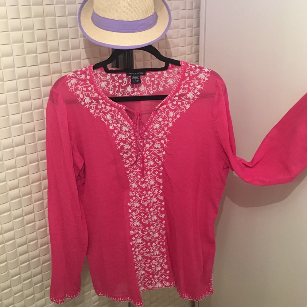 Pink tunic with white trim