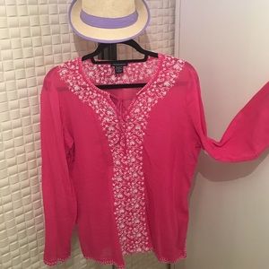 Pink tunic with white trim