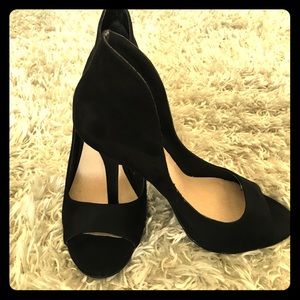 Open toed suede heels