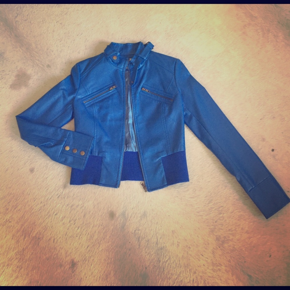 Holy Codi Studios blue faux leather jacket