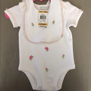 Cute Rose embroidered onesie with matching bib