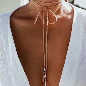 Boho tie necklace in camel color