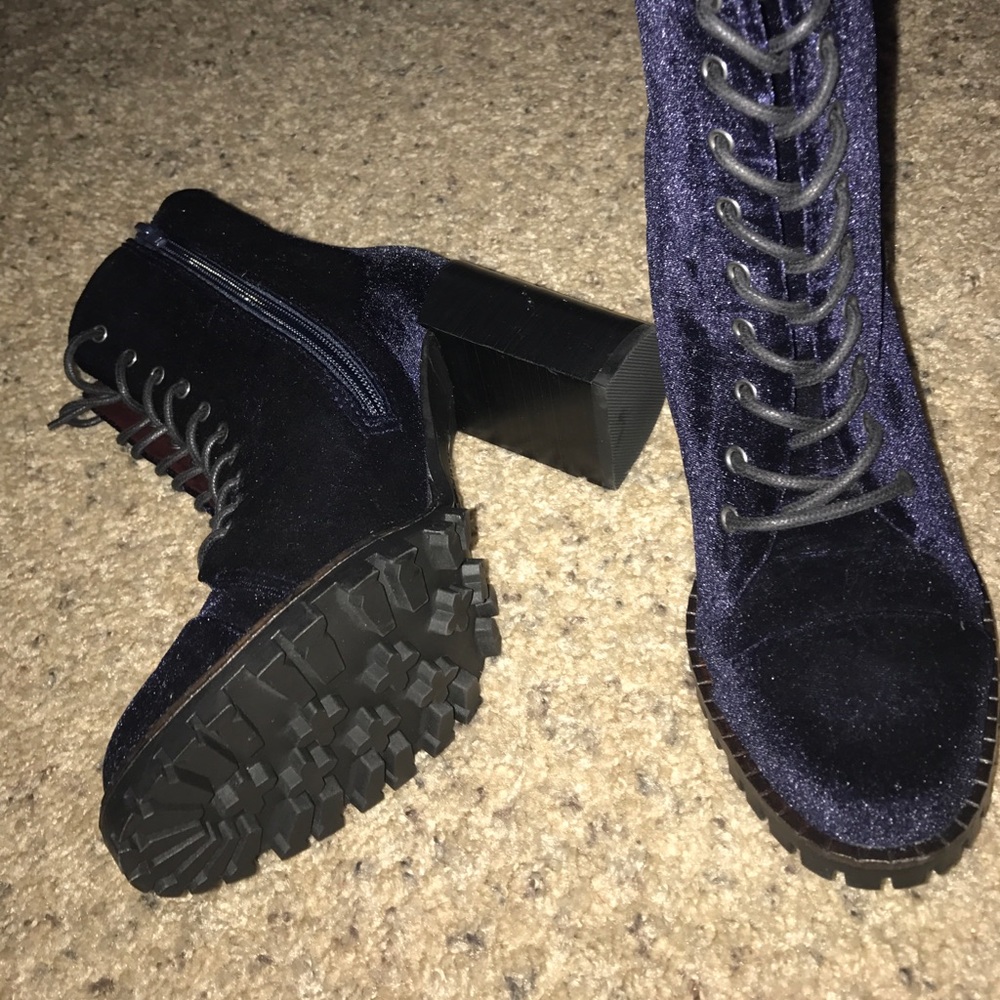Navy velvet combat boots