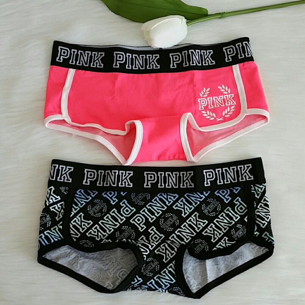 X 2 Nwt Pink Vs logo boyshort size XS - Picture 1 of 4