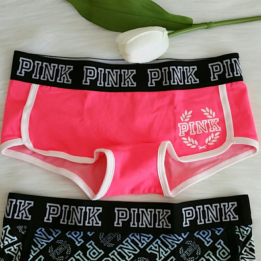 X 2 Nwt Pink Vs logo boyshort size XS - Picture 2 of 4
